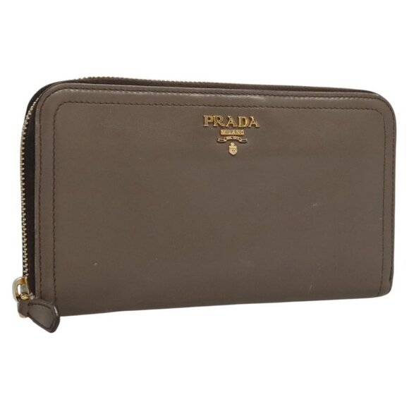 PRADA Long Wallet Leather Gray Gold Auth am8080 - Picture 1 of 16